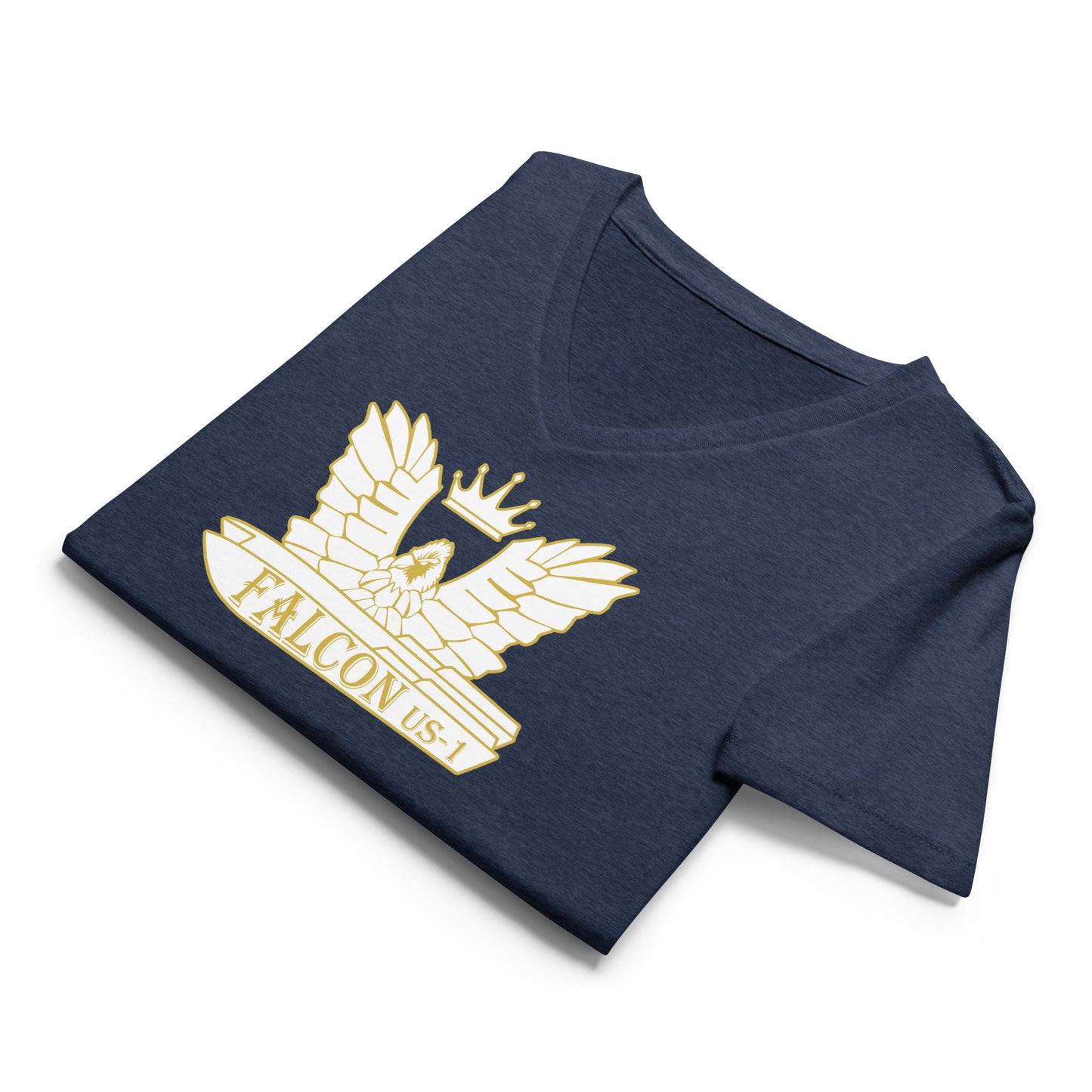 Women’s relaxed v-neck t-shirt-White\Gold Falcon US-1 Logo