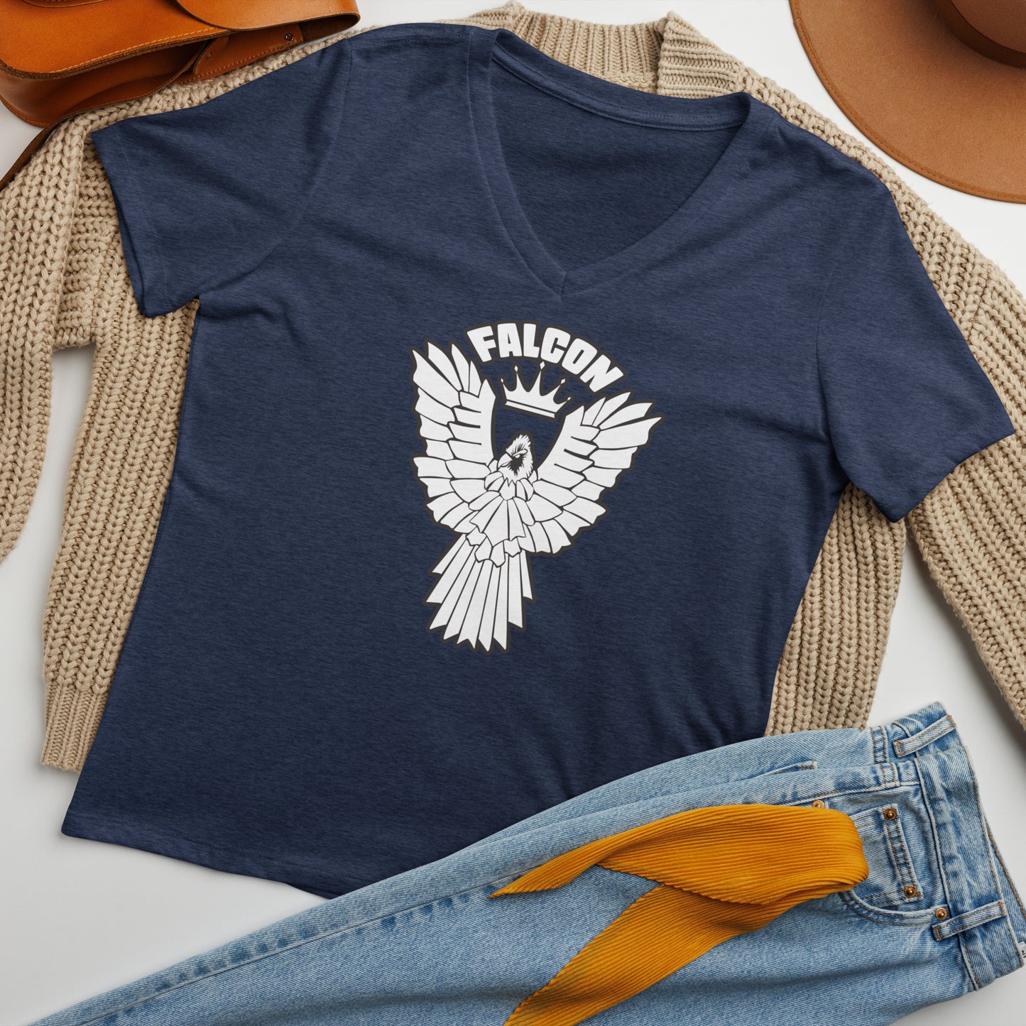 Women’s relaxed v-neck t-shirt - White Falcon US-1 Logo