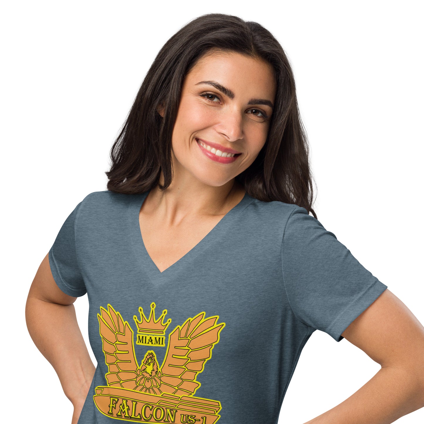 Women’s relaxed v-neck t-shirt - Gold Falcon US-1 Logo