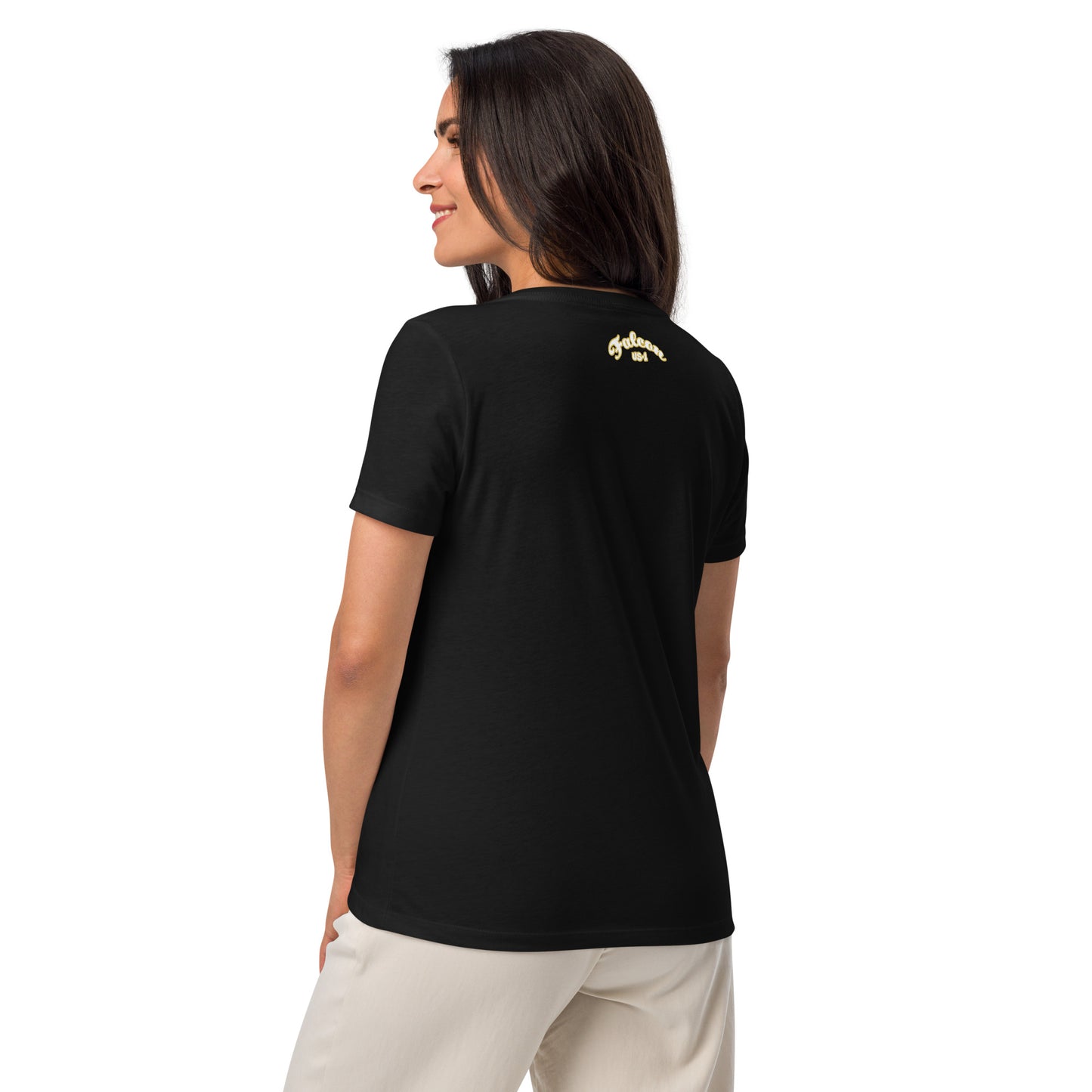 Women’s relaxed v-neck t-shirt-White\Gold Falcon US-1 Logo