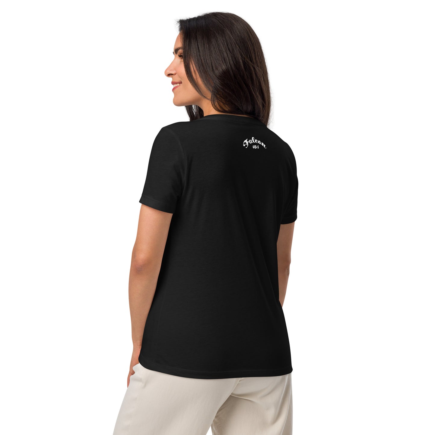 Women’s relaxed v-neck t-shirt - White Falcon US-1 Logo