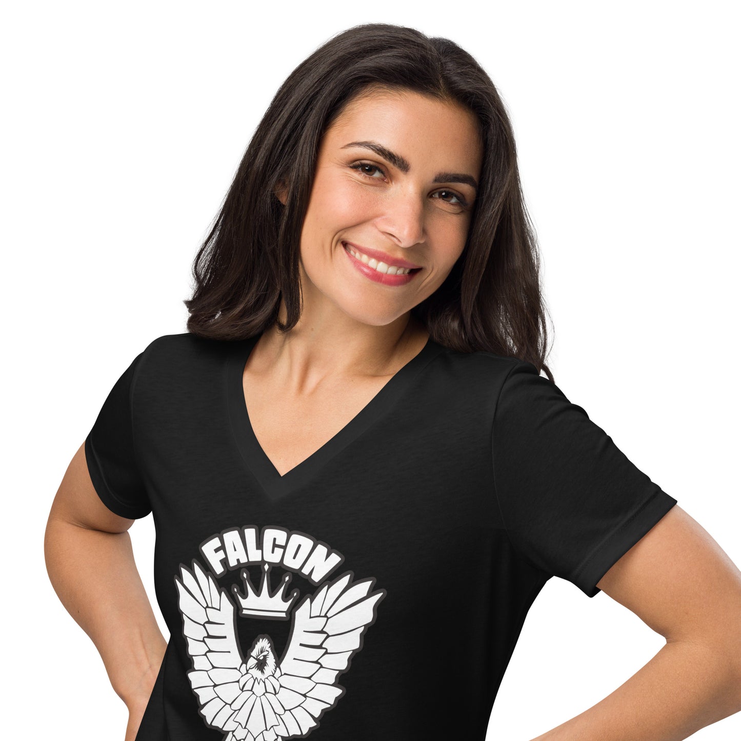Women’s relaxed v-neck t-shirt - White Falcon US-1 Logo