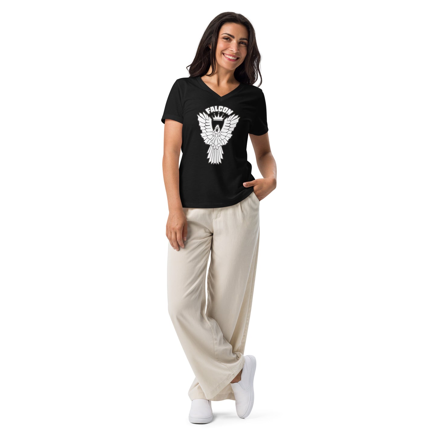 Women’s relaxed v-neck t-shirt - White Falcon US-1 Logo