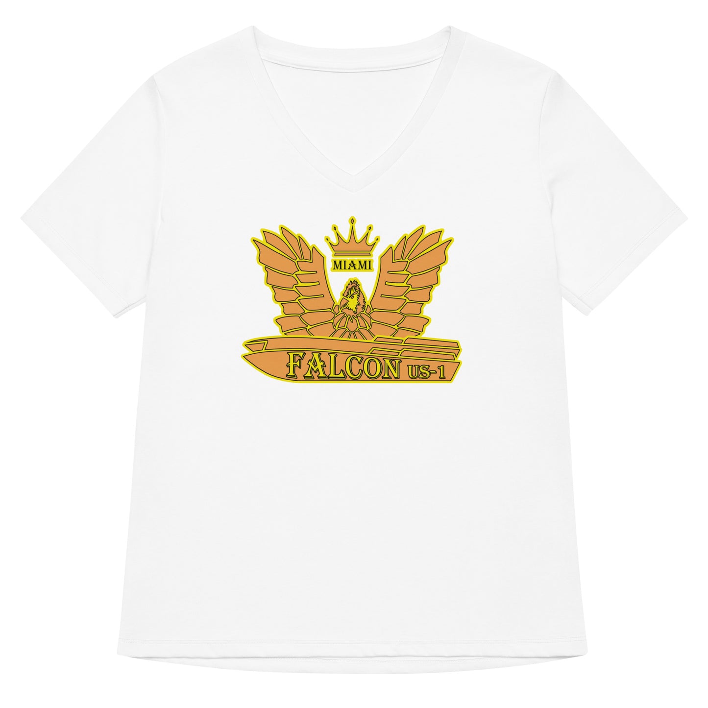Women’s relaxed v-neck t-shirt - Gold Falcon US-1 Logo