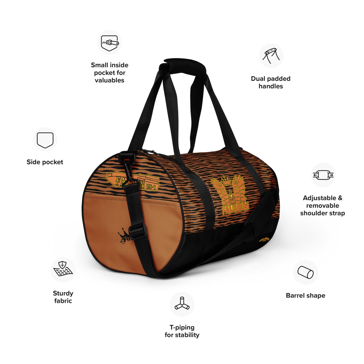 gym bag- White\Gold Falcon Logo-Black\Gold bag