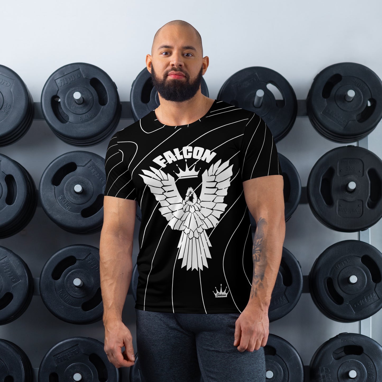 Men's Athletic T-shirt - FALCON US-1 White Logo - Black/White