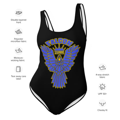 One-Piece Swimsuit - Falcon Blue on Gold Logo