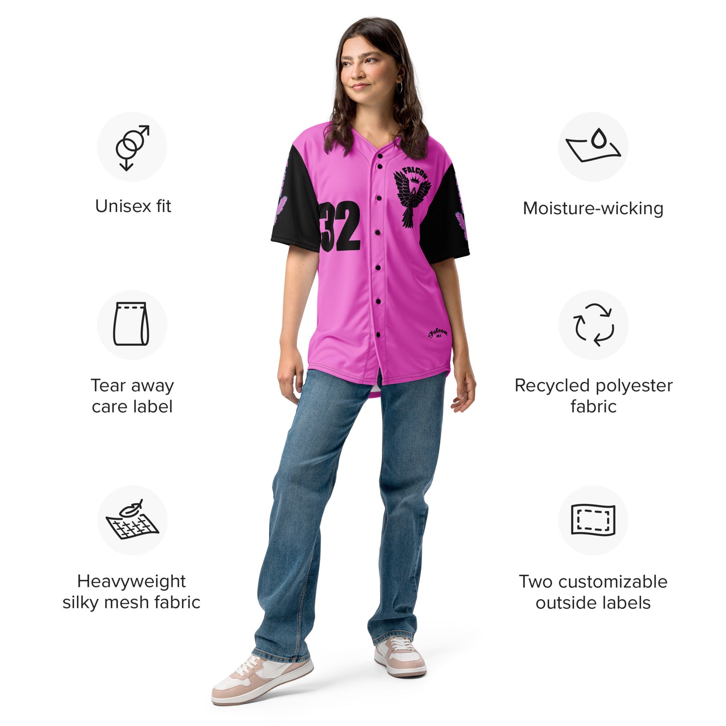 - Recycled baseball jersey Black\Pink Falcon Logo- Kings of Miami