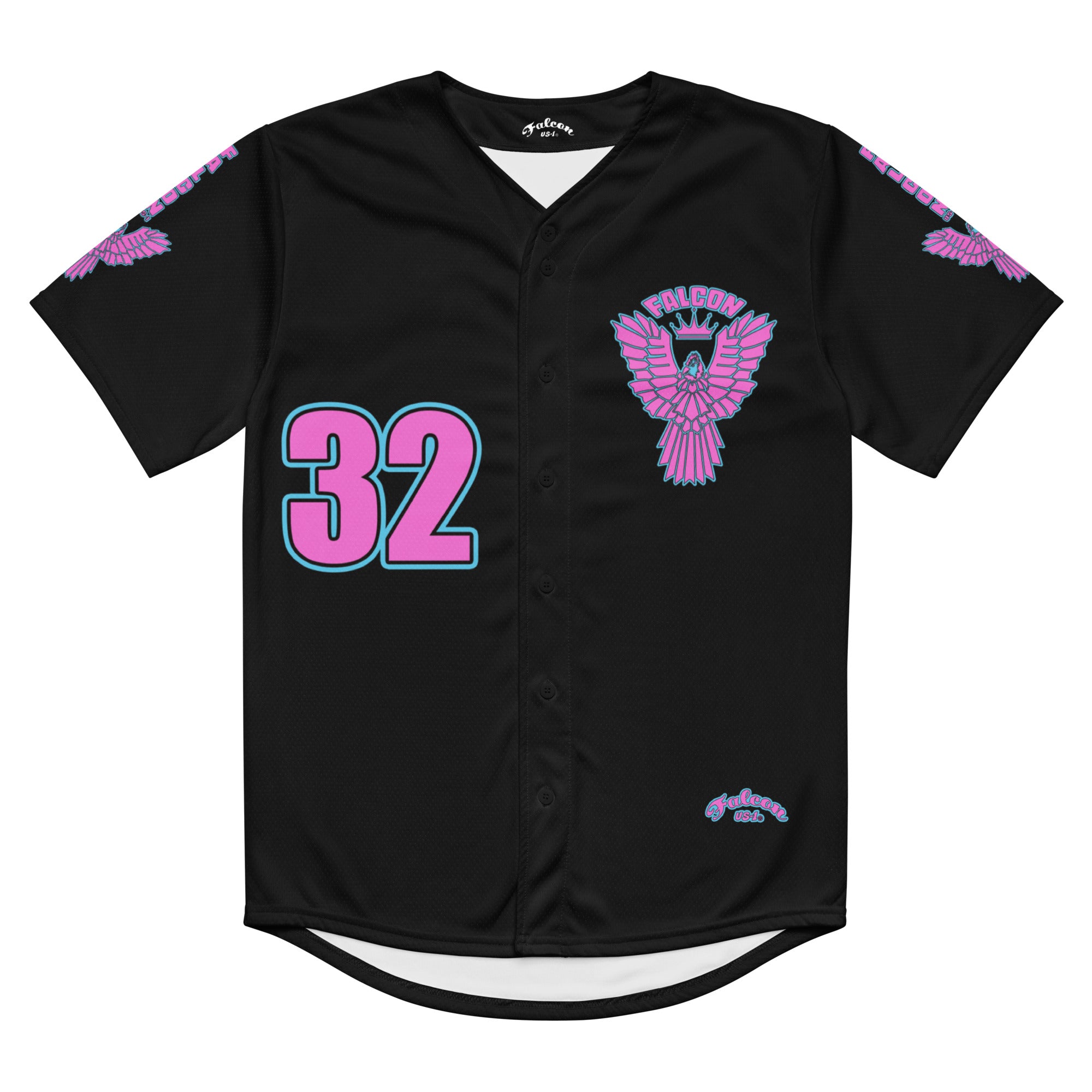 Recycled baseball jersey Retro Pink Falcon Logo on Black Falcon US 1