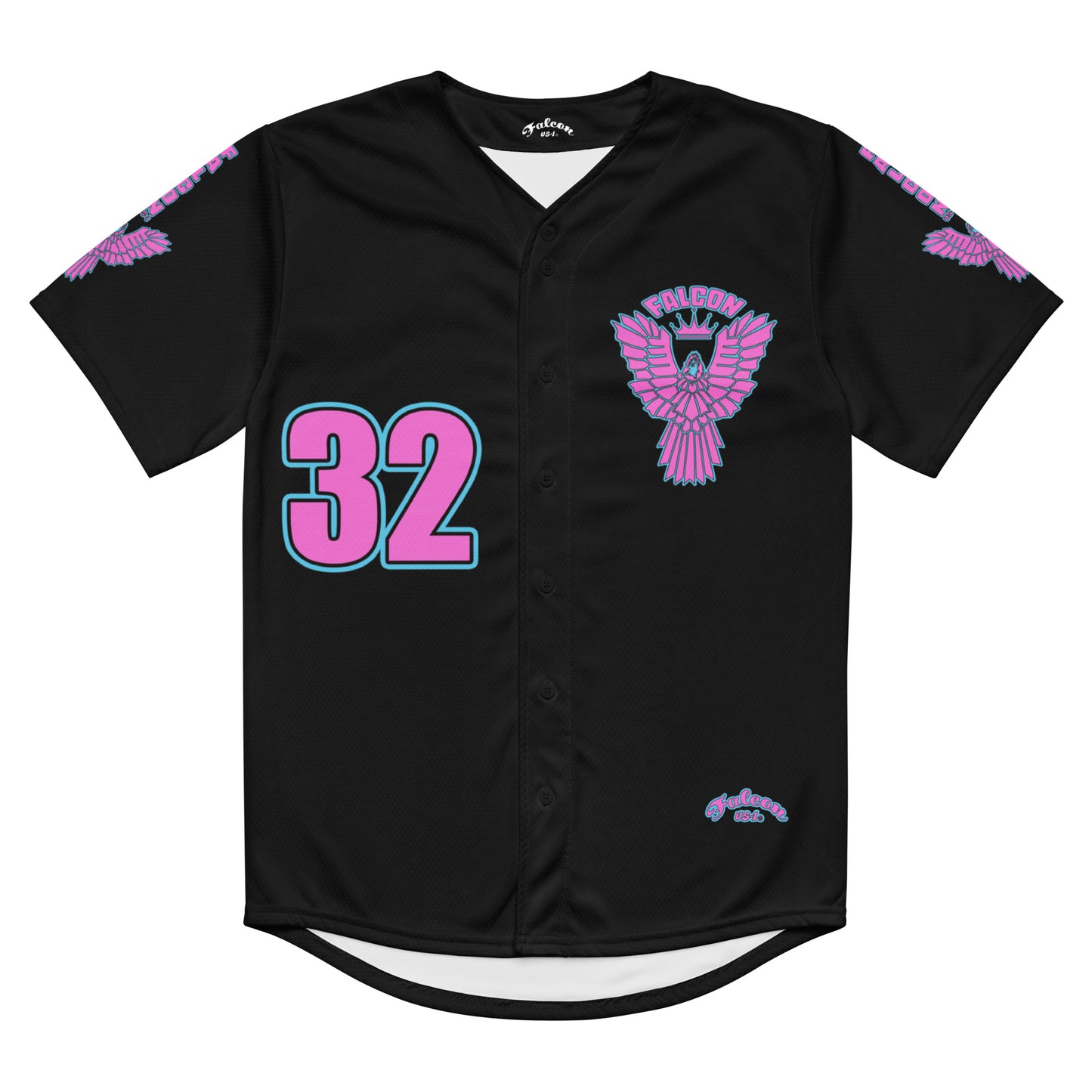 Recycled baseball jersey- Retro\Pink Falcon Logo on Black