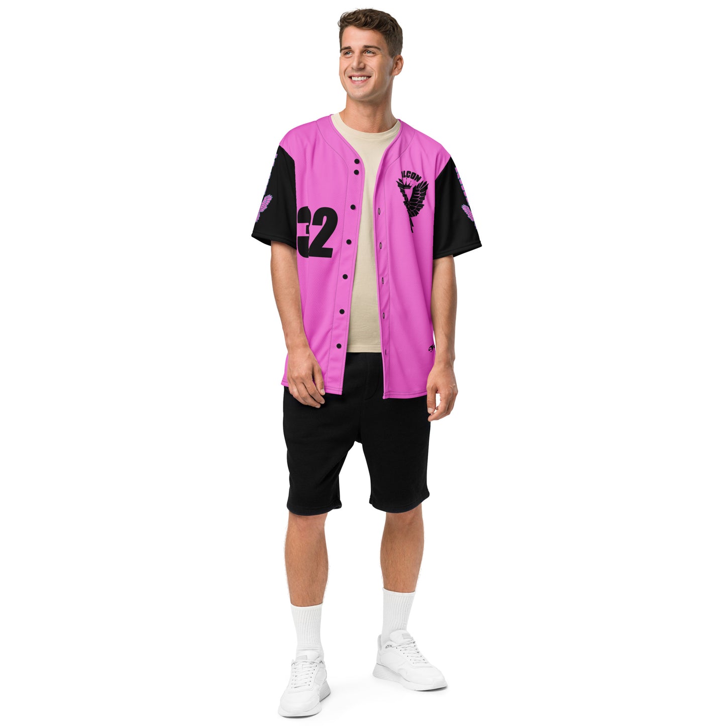- Recycled baseball jersey Black\Pink Falcon Logo- Kings of Miami