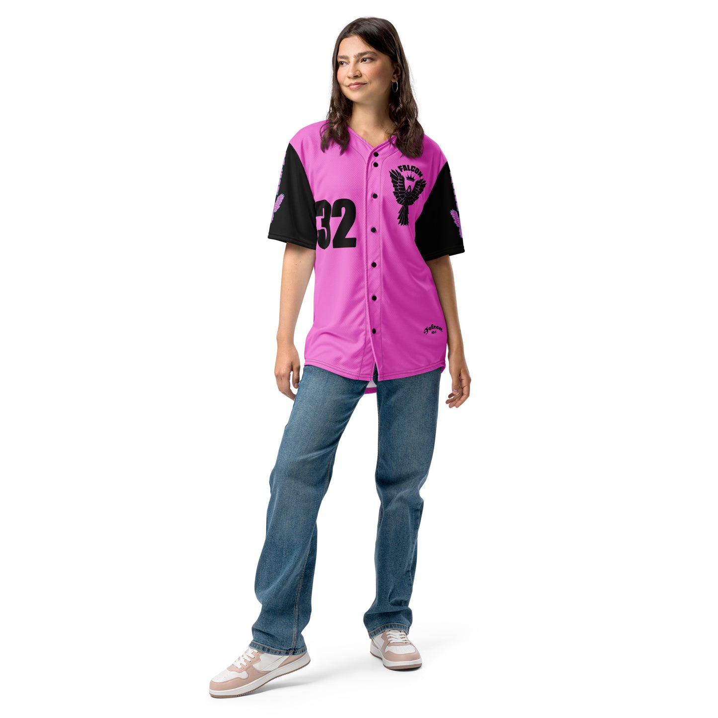 - Recycled baseball jersey Black\Pink Falcon Logo- Kings of Miami