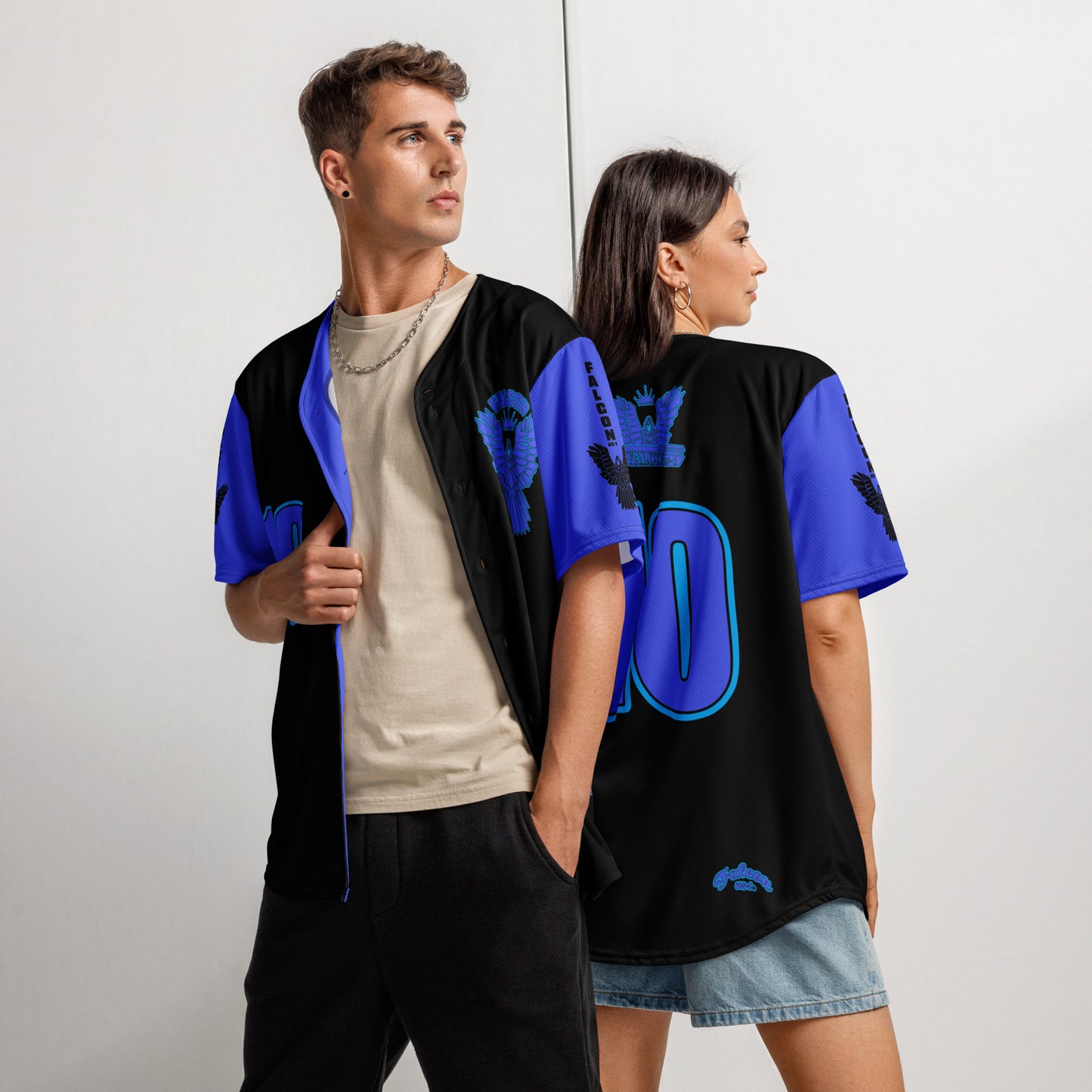 Recycled baseball jersey- Blue\Teal Falcon US-1 Logo