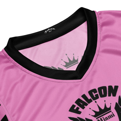 Recycled unisex basketball jersey- Black Falcon Logo on Pink