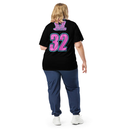 Recycled unisex sports jersey- Pink Falcon Logo- on Black