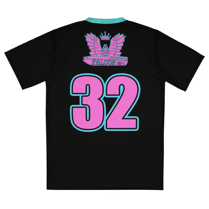 Recycled unisex sports jersey- Pink Falcon Logo- on Black