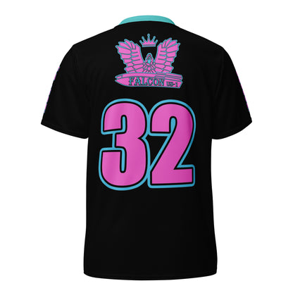 Recycled unisex sports jersey- Pink Falcon Logo- on Black