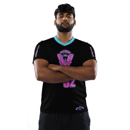 Recycled unisex sports jersey- Pink Falcon Logo- on Black