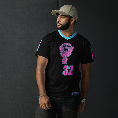 Recycled unisex sports jersey- Pink Falcon Logo- on Black