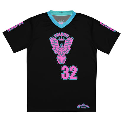 Recycled unisex sports jersey- Pink Falcon Logo- on Black