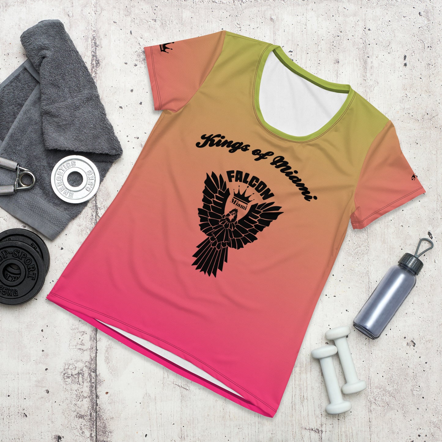 Women's Athletic T-shirt  Black Falcon Logo- Kings of Miami Edition