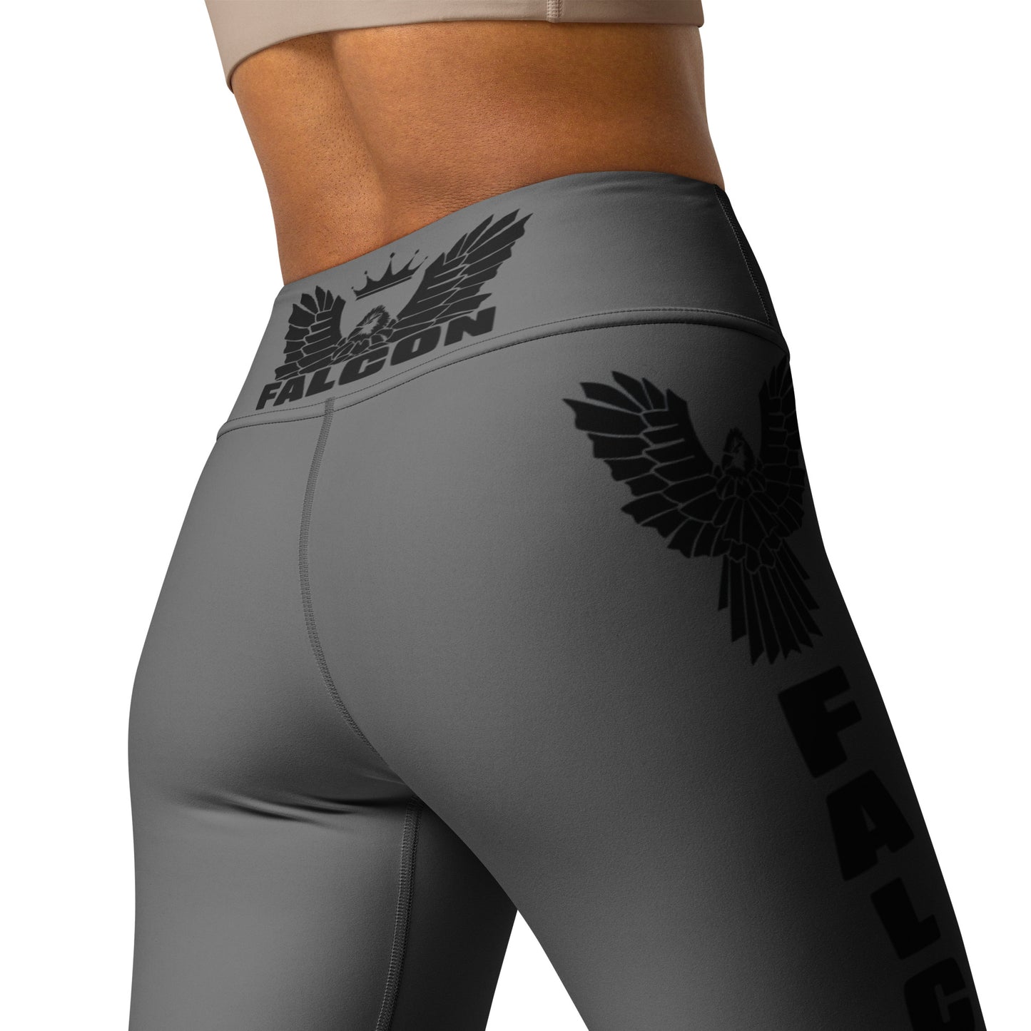 Yoga Leggings- Black Falcon Logo on Gray