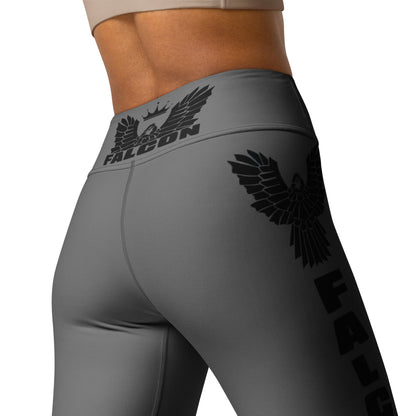 Yoga Leggings- Black Falcon Logo on Gray