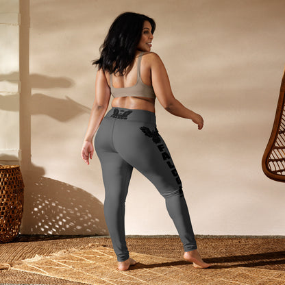 Yoga Leggings- Black Falcon Logo on Gray
