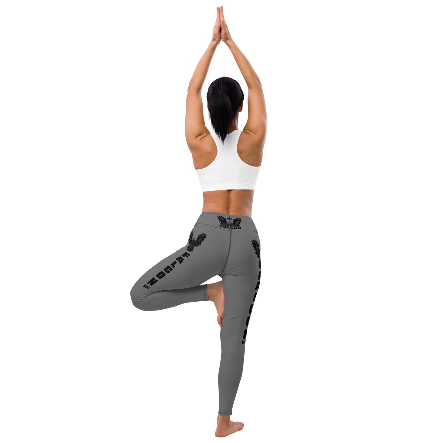 Yoga Leggings- Black Falcon Logo on Gray