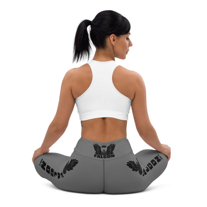 Yoga Leggings- Black Falcon Logo on Gray