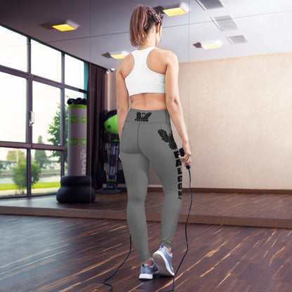 Yoga Leggings- Black Falcon Logo on Gray