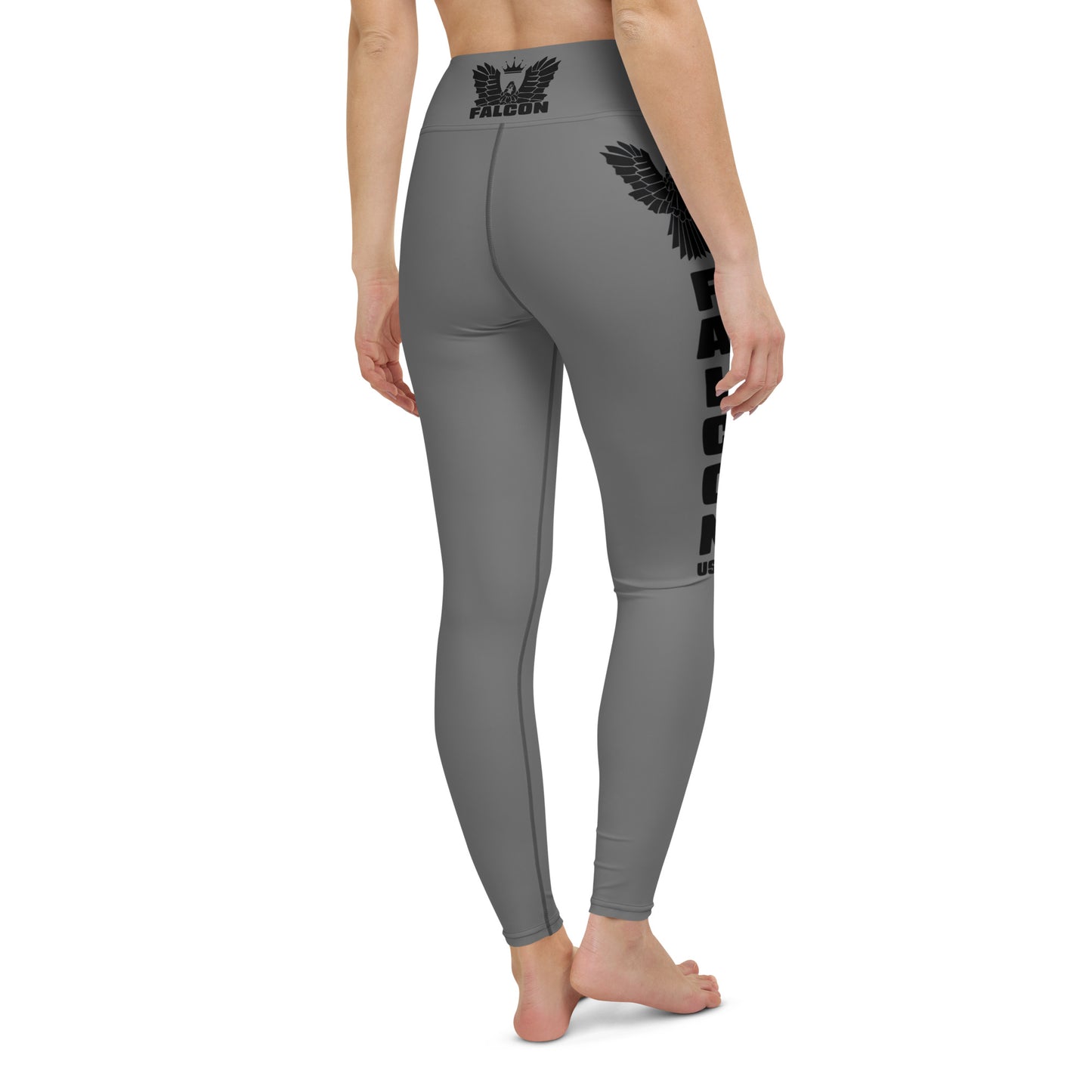 Yoga Leggings- Black Falcon Logo on Gray