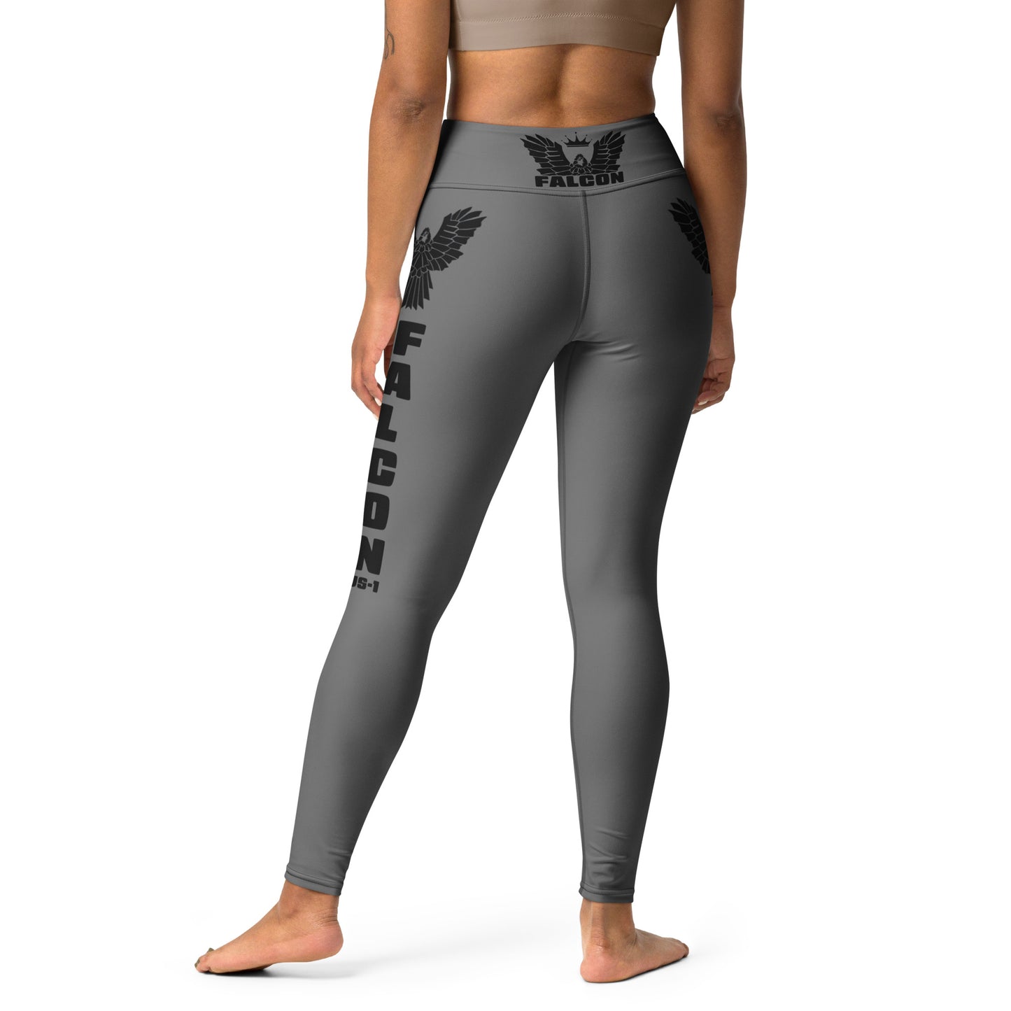 Yoga Leggings- Black Falcon Logo on Gray