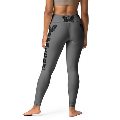 Yoga Leggings- Black Falcon Logo on Gray