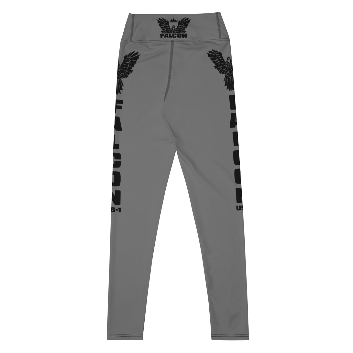 Yoga Leggings- Black Falcon Logo on Gray