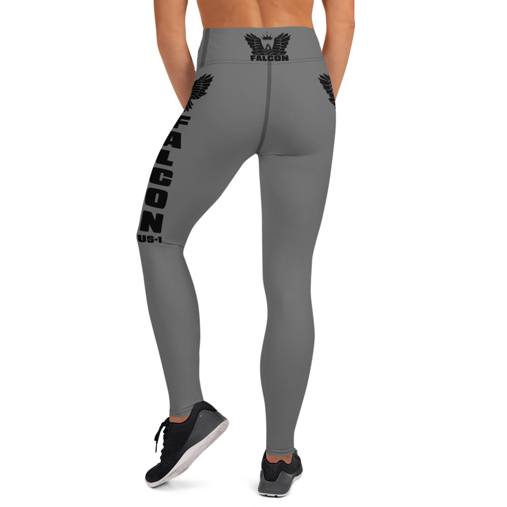 Yoga Leggings- Black Falcon Logo on Gray