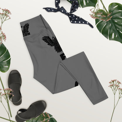 Yoga Leggings- Black Falcon Logo on Gray