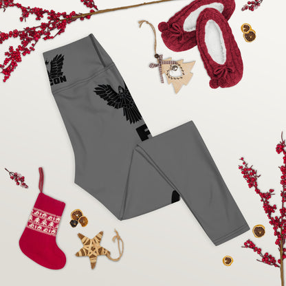 Yoga Leggings- Black Falcon Logo on Gray