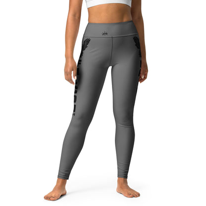 Yoga Leggings- Black Falcon Logo on Gray