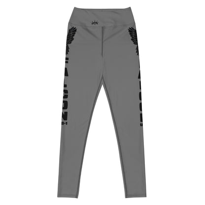 Yoga Leggings- Black Falcon Logo on Gray