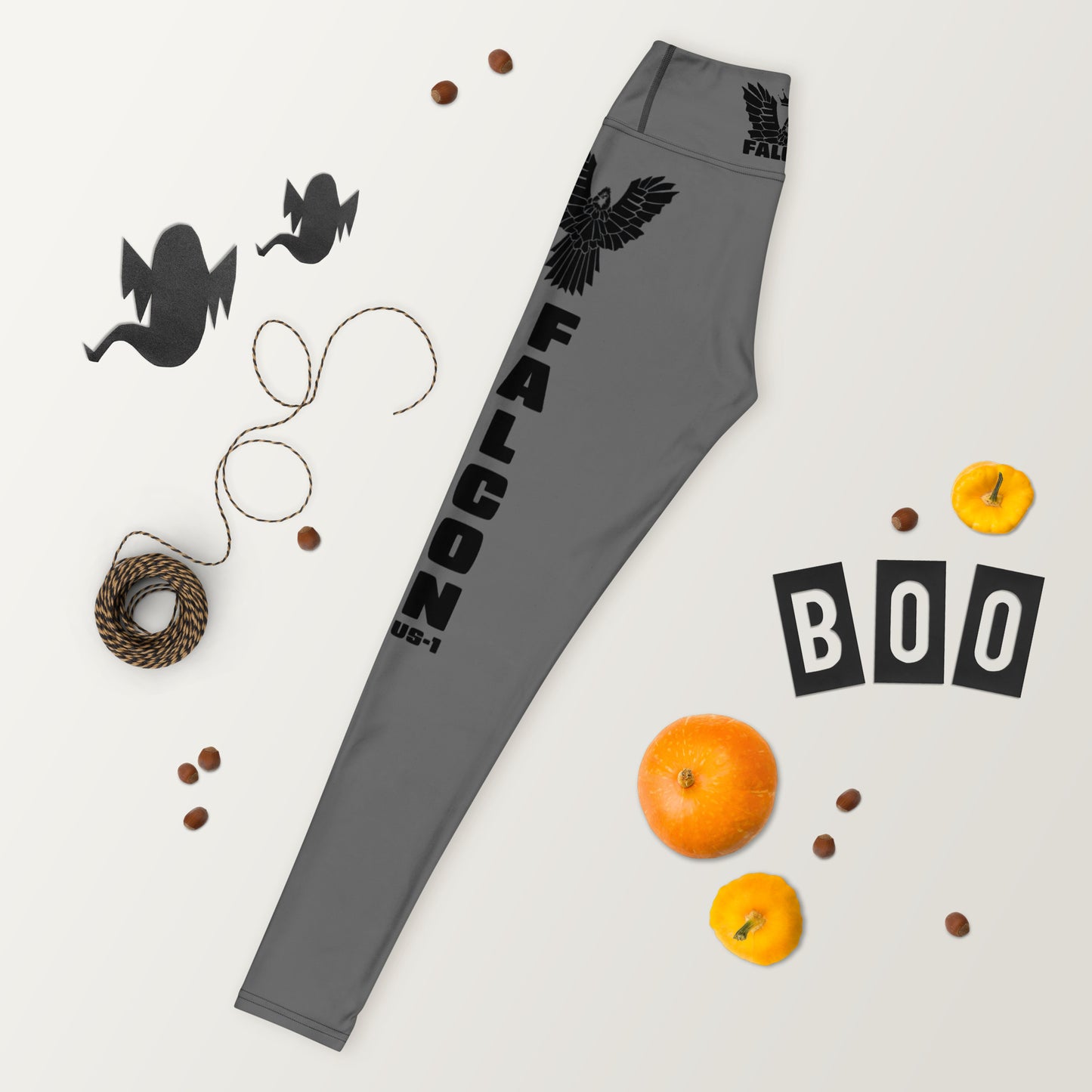 Yoga Leggings- Black Falcon Logo on Gray