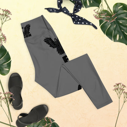 Yoga Leggings- Black Falcon Logo on Gray