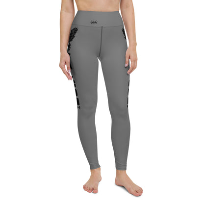 Yoga Leggings- Black Falcon Logo on Gray