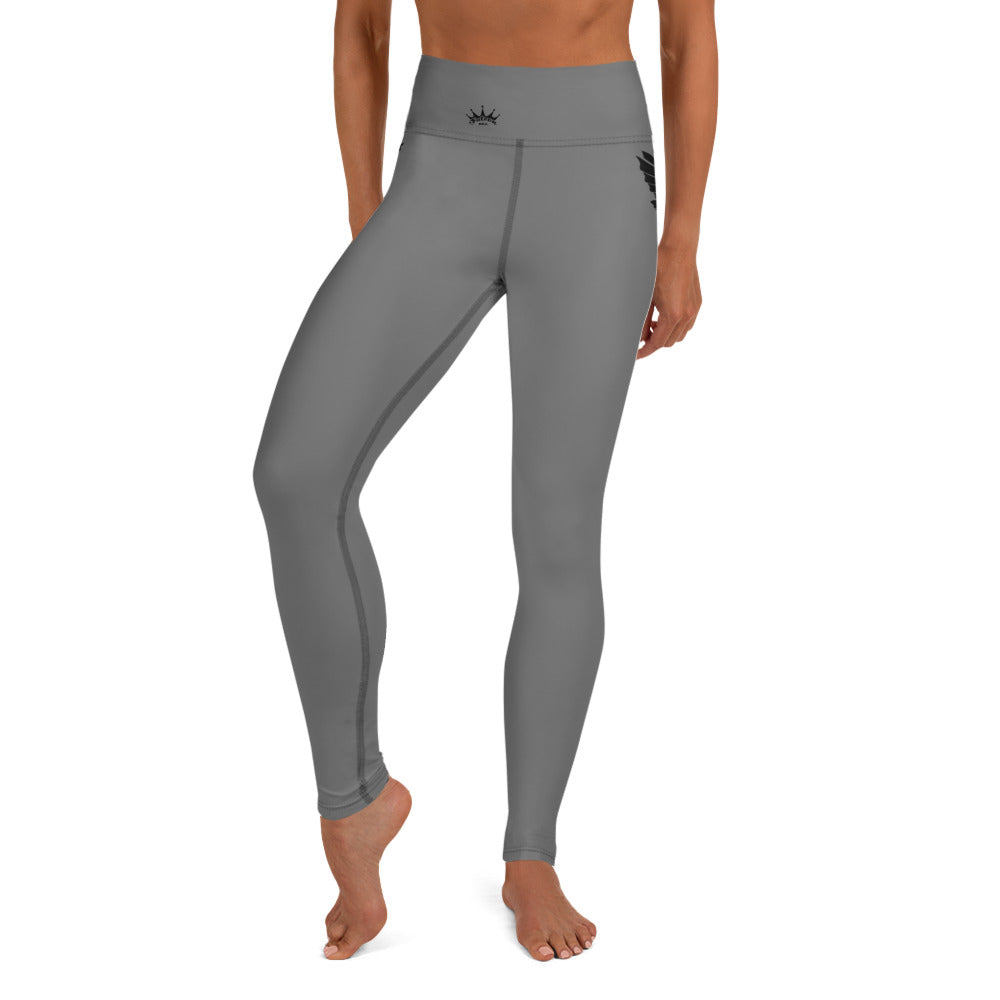 Yoga Leggings- Black Falcon Logo on Gray