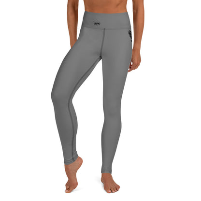 Yoga Leggings- Black Falcon Logo on Gray