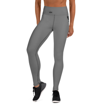 Yoga Leggings- Black Falcon Logo on Gray