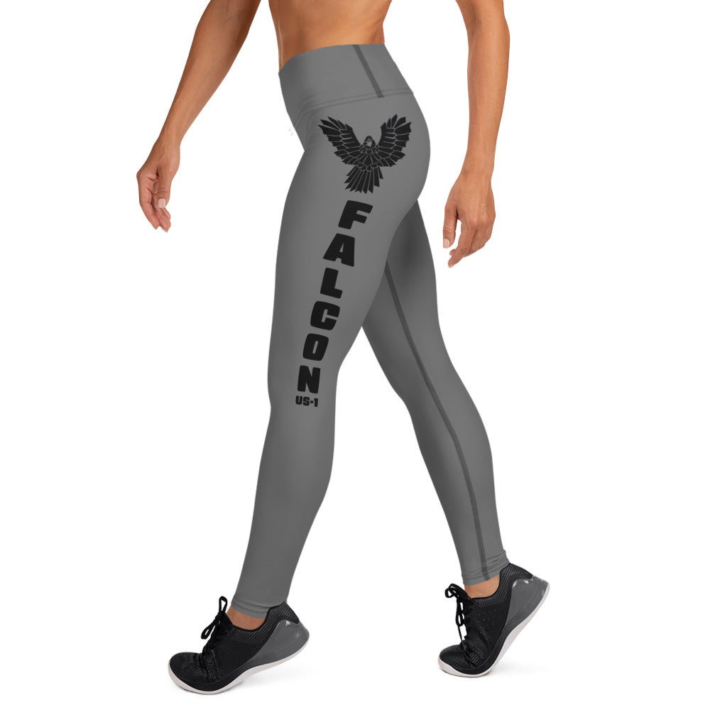 Yoga Leggings- Black Falcon Logo on Gray