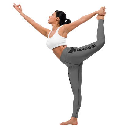 Yoga Leggings- Black Falcon Logo on Gray