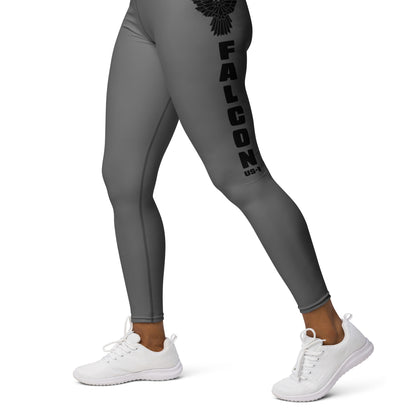 Yoga Leggings- Black Falcon Logo on Gray