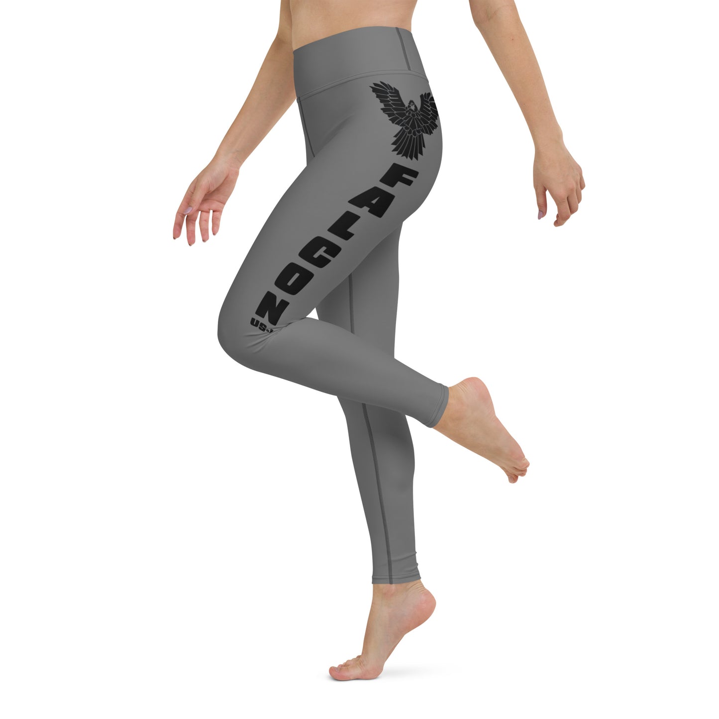 Yoga Leggings- Black Falcon Logo on Gray
